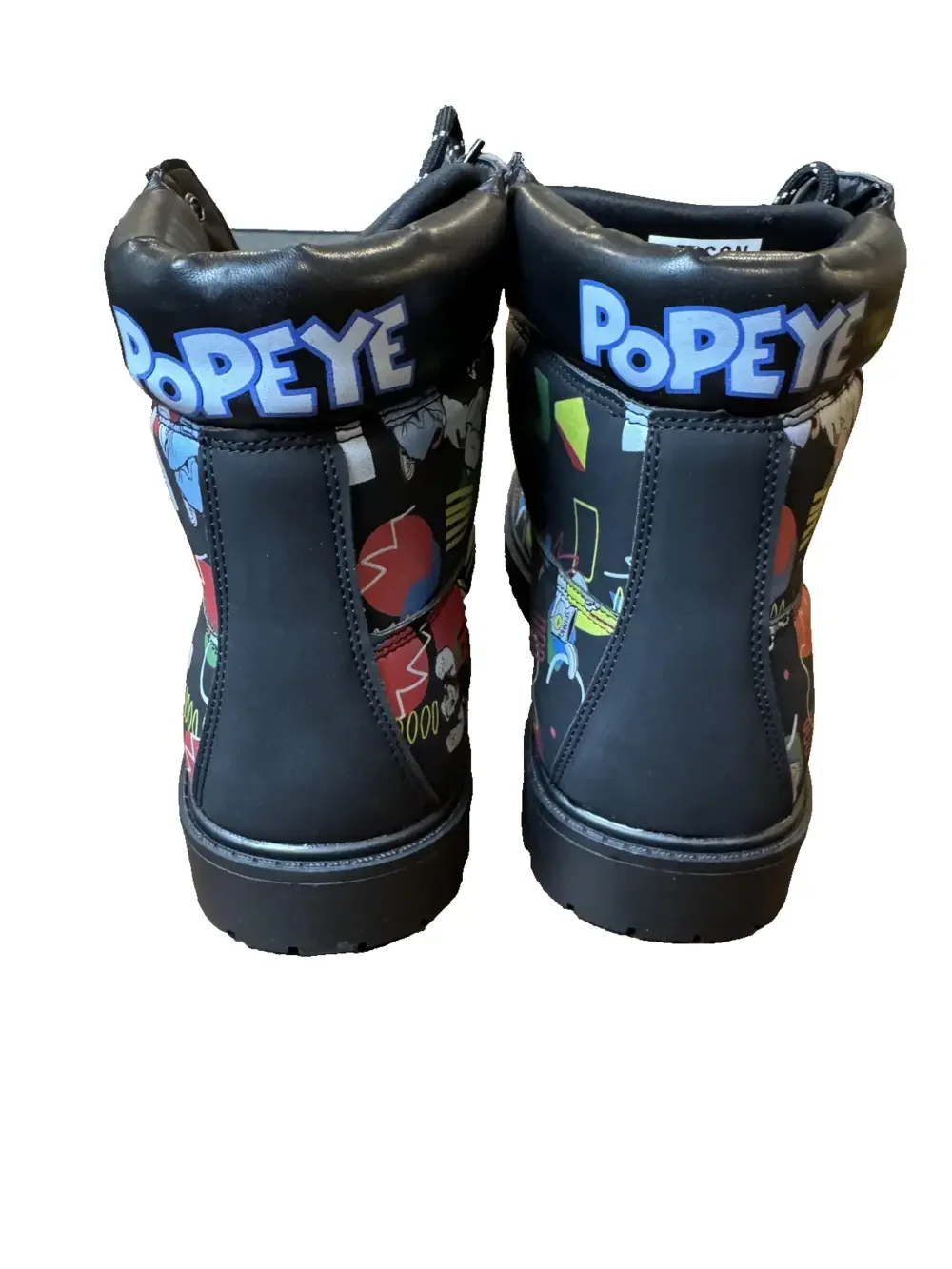 Reason Brand Boots Mens Size 11 Black Popeye Graphic Lug Sole Lace Up Ankle